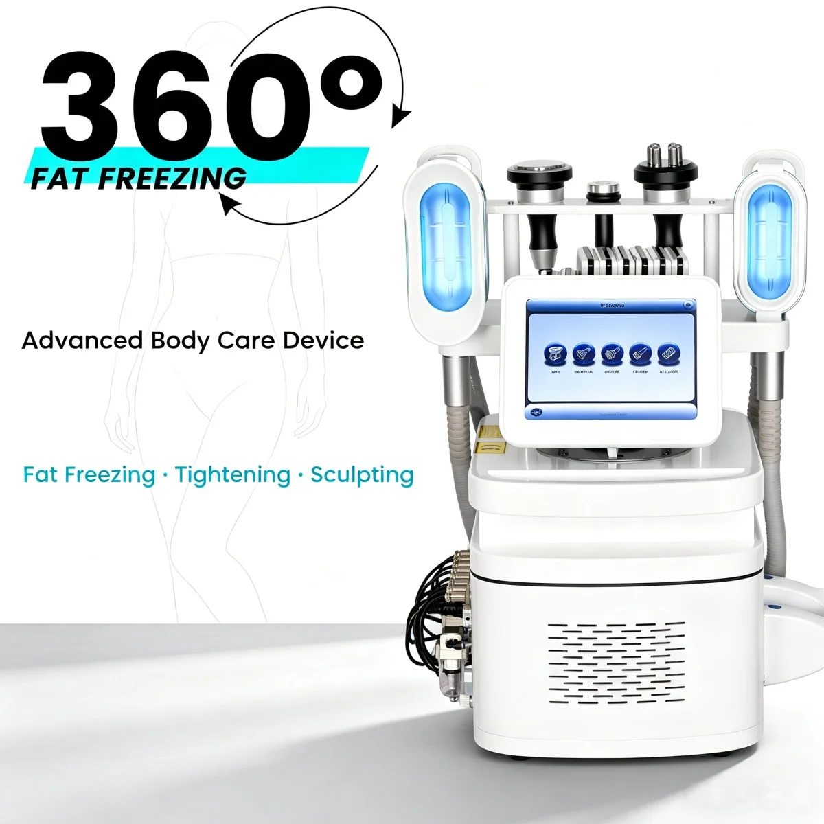 Portable 360° Cool Sculpting Device, Detachable Cups, Fat Reduction, Cellulite Removal Skin Tightening for Salon