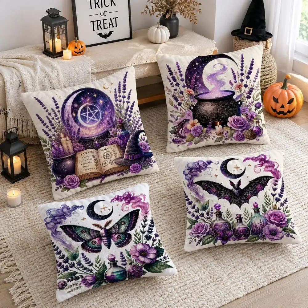 Halloween Witchy Magic Boho Throw Pillow Covers Set Spooky Season Decor for Fall Autumn Home Accent18x18 inch