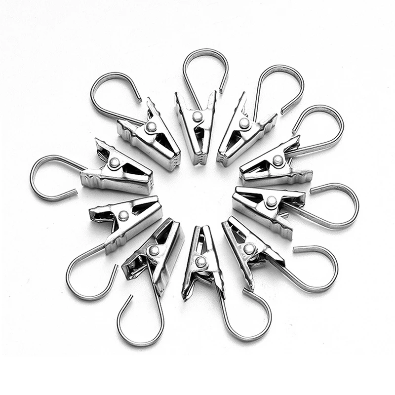 

10/20pcs Stainless Steel Curtain Clips With Hook Window Curtains Hanging Clamps Accessories Home Room Photo Decoration Hook Clip