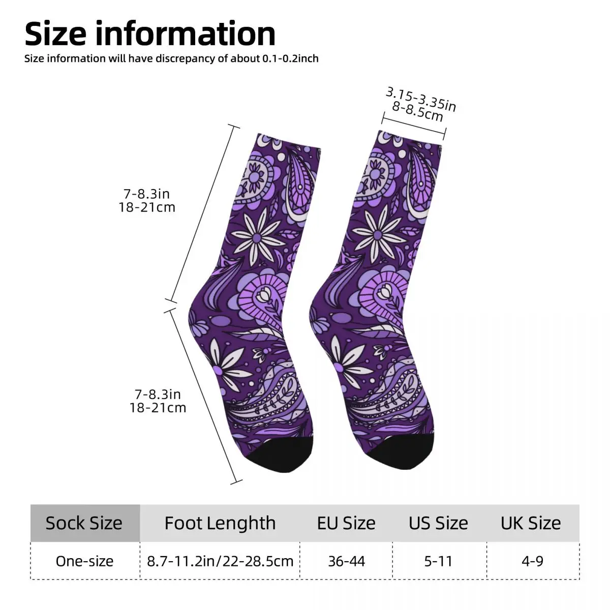 Boho Paisley Socken Weiß und Lila Freizeitstrümpfe Frühling Antibakterielle Paar Socken Atmungsaktive individuelle Laufsportsocken