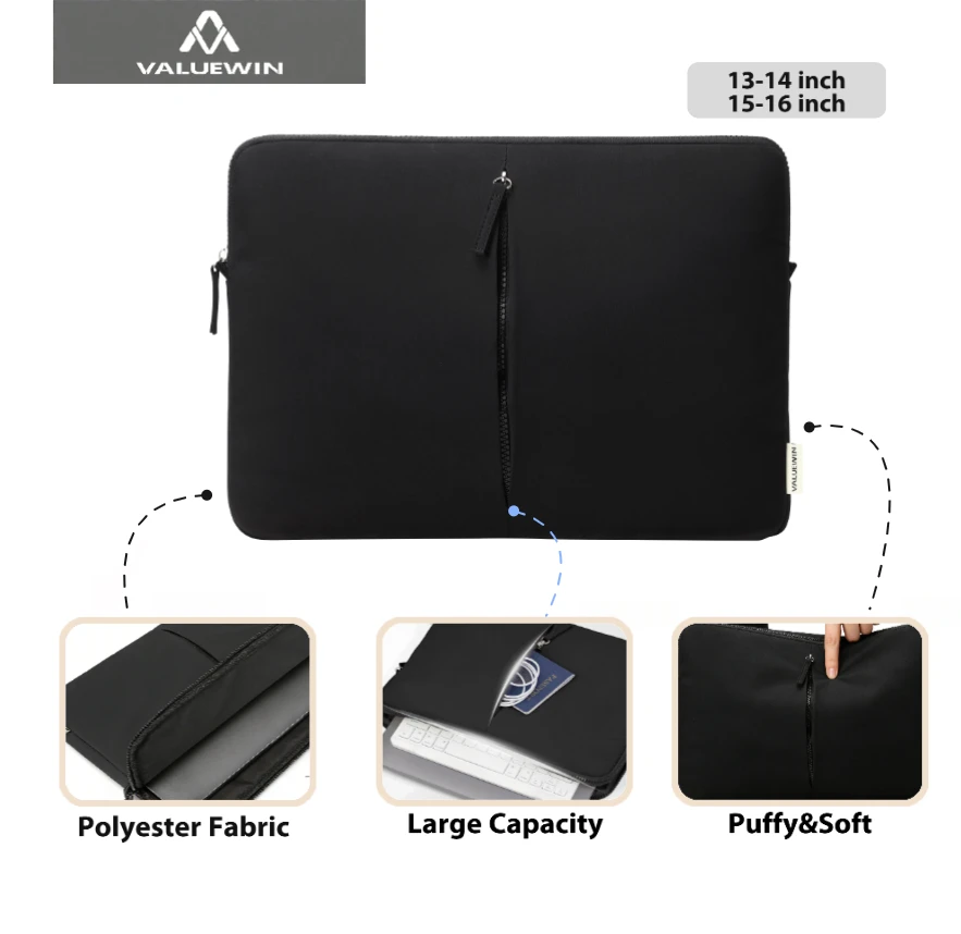 

Laptop Sleeve Case 13-14 inch 15-16 inch for MacBook Air 13 MacBook Pro 15/16 Comfyable Puffy Computer Bag Cover Black