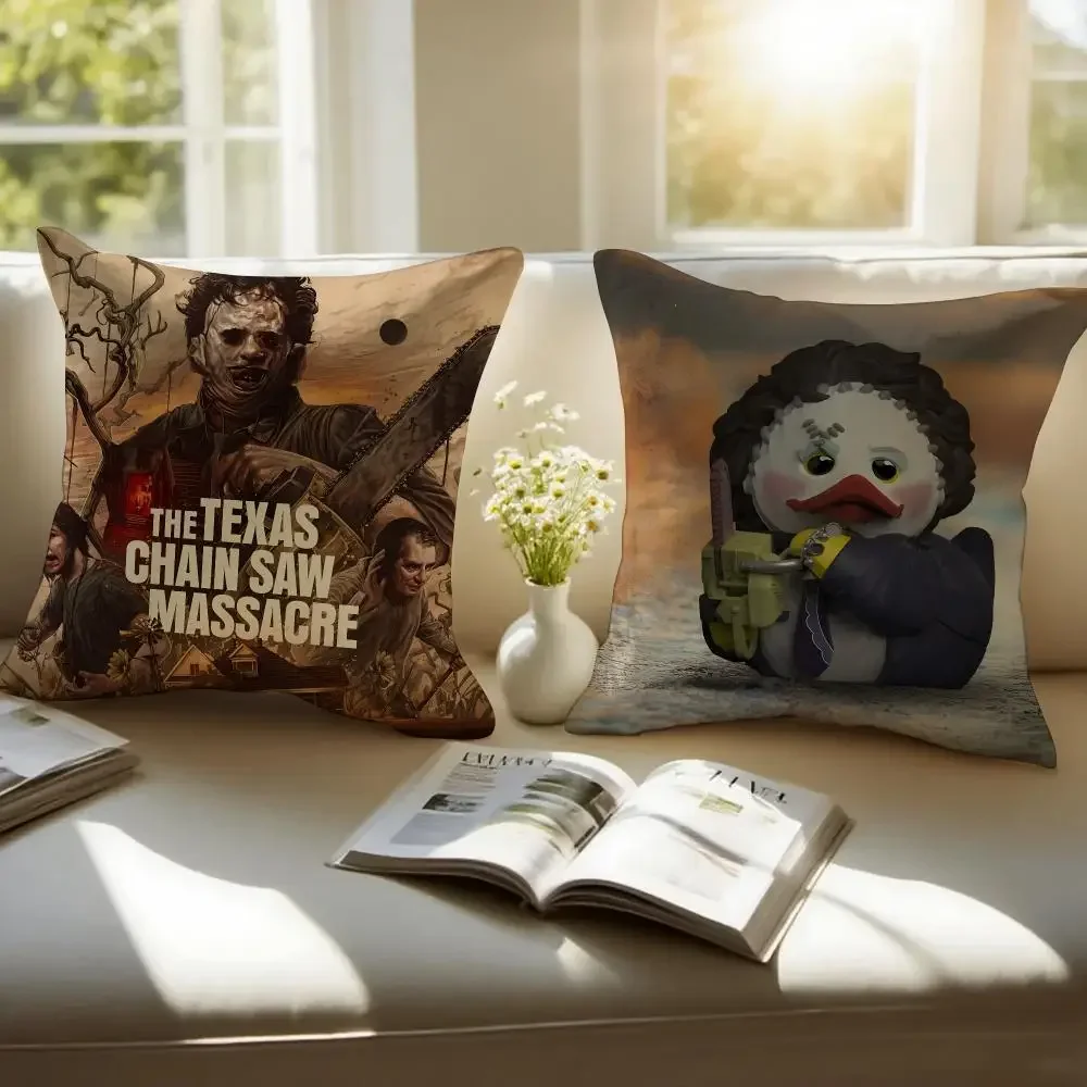Horror Movie T-The Texas Chainsaw Massacre Cushion Cover Pillowcase Anti-dustmite Invisible Zipper Short Plush Sofa Cushion