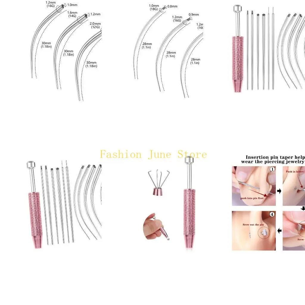 N5KA 13PCS Professional Body Piercing Set with Metal Needle and Pink Grasper