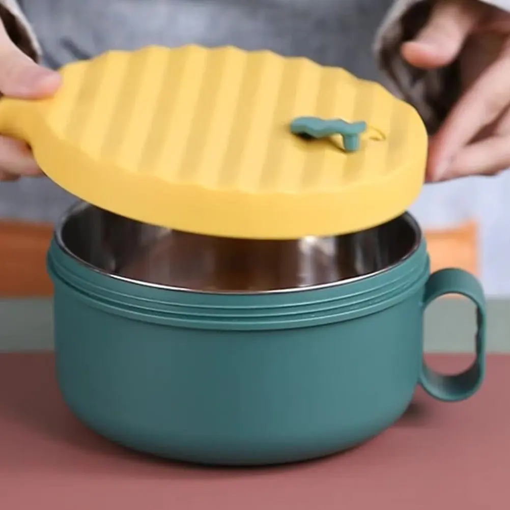 

1Set Stainless Steel Lunch Box Large Capacity Bento Bowl with Lid Handle for Rice Noodle Soup Microwave Ramen Bowl Reusable Food