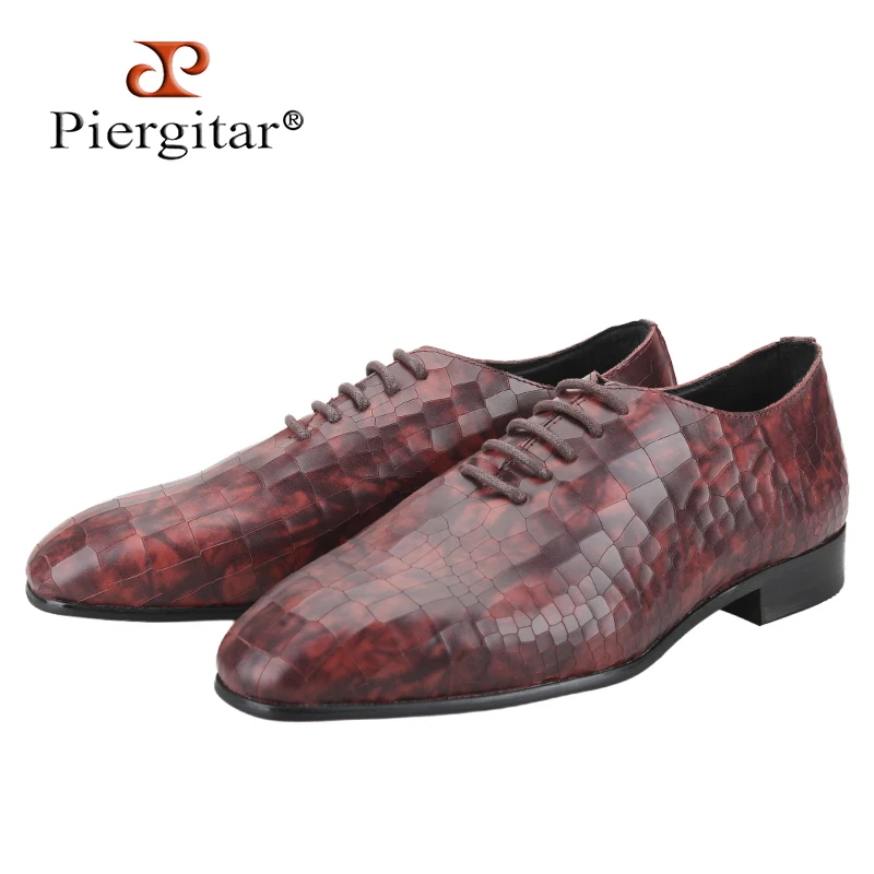 Piergitar Imported Museum Mottled Colors Calfskin Lace-Up Oxfords For Party Formal Wear Perfect Match Men's Red Bottom Shoes