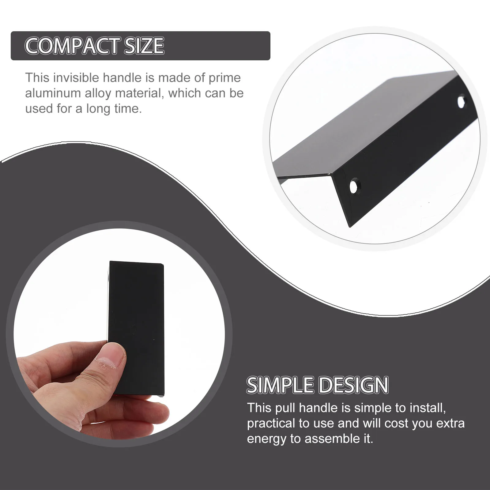 

4pcs Edge Sealing Handles Black Aluminum Modern Drawers Kitchen Cabinet Furniture Wardrobe Pulls Smooth Round Corrosion