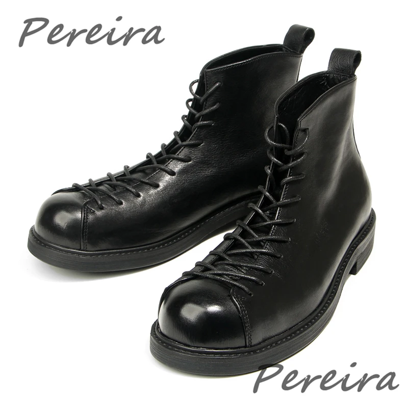 Vintage Brown Cowhide High-Top Shoes Summer Trendy Round Toe Lace-Up Motorcycle Boots Outdoor Versatile Men's Casual Shoes