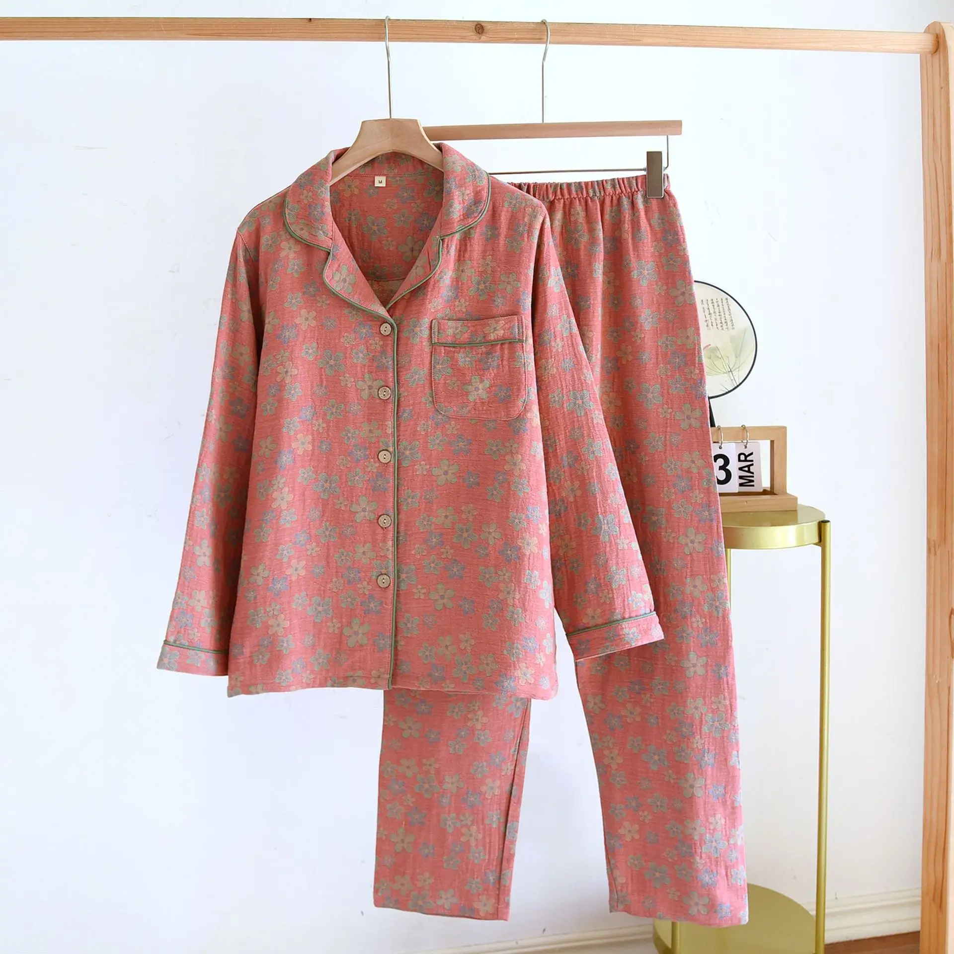 Nuevos pijamas para mujer, conjuntos de pantalones, pijamas, ropa de dormir de algodón para mujer, traje para casa de manga larga Floral de otoño, pijamas para mujer