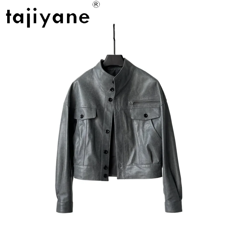 TAJIYANE Genuine Vegetable Tanned Sheepskin Leather Jacket Woman Short Stand Collar Coat Chic Autumn Jackets Women Clothes 2026