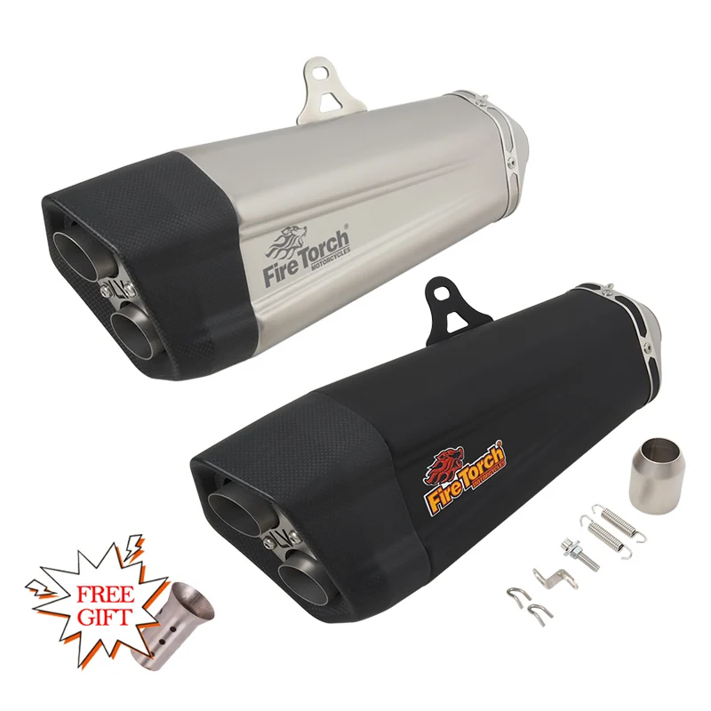 430MM Universal Motorcycle Carbon Fibre Exhaust Pipe Modify 51MM DB Killer Double Hole Muffler For DUKE 790 MT07 MT09 CBR500R R1