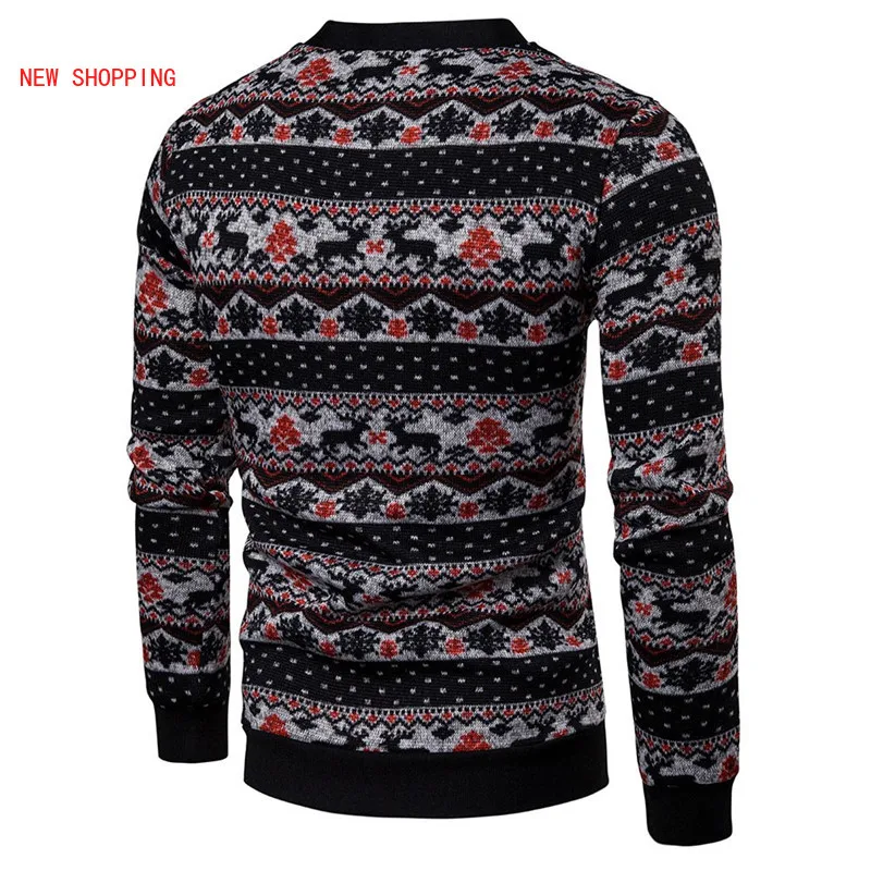 Giáng Sinh Áo Len Nam Mùa Đông Thường Ngày Len Nai Sừng Tấm Áo Dài In Phù Hợp Kéo Homme Cardigan Áo Thun Cổ Chui Casaco Masculino