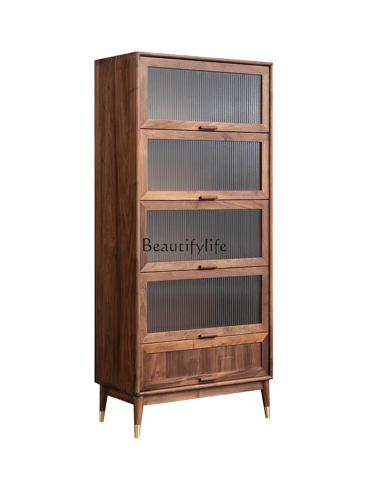 

Black Walnut Solid Wood Bookcase Dustproof Glass Storage Storage TV Side Cabinet