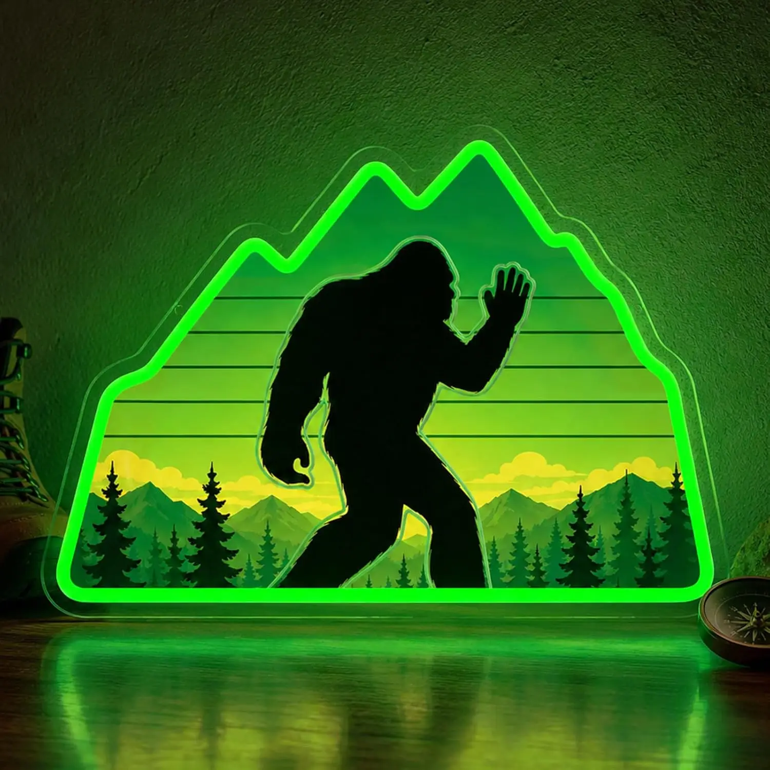Mountain Forest Neon Sign LED Wall Light USB Powered Hanging Lamp For Cabin Camping Lodge Outdoor Adventure Bedroom Wall Decor