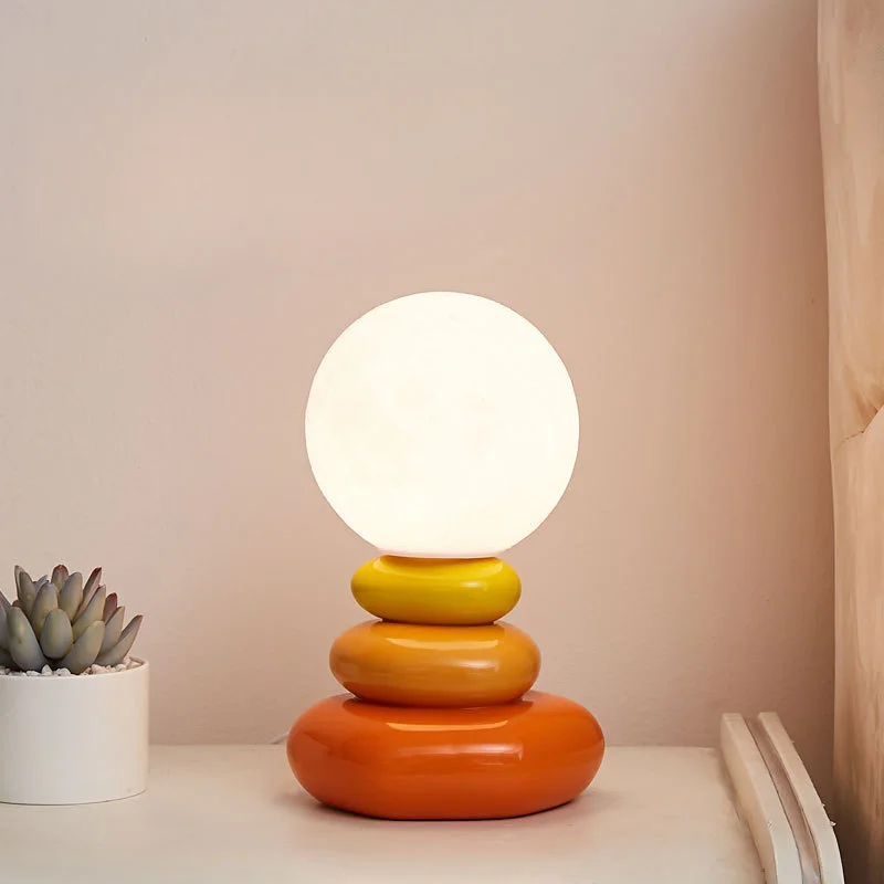 Modern New High End Ceramic Stacked Stone Desk Lamp Creative Nordic Color Cream Style Living Room Atmosphere Night Light