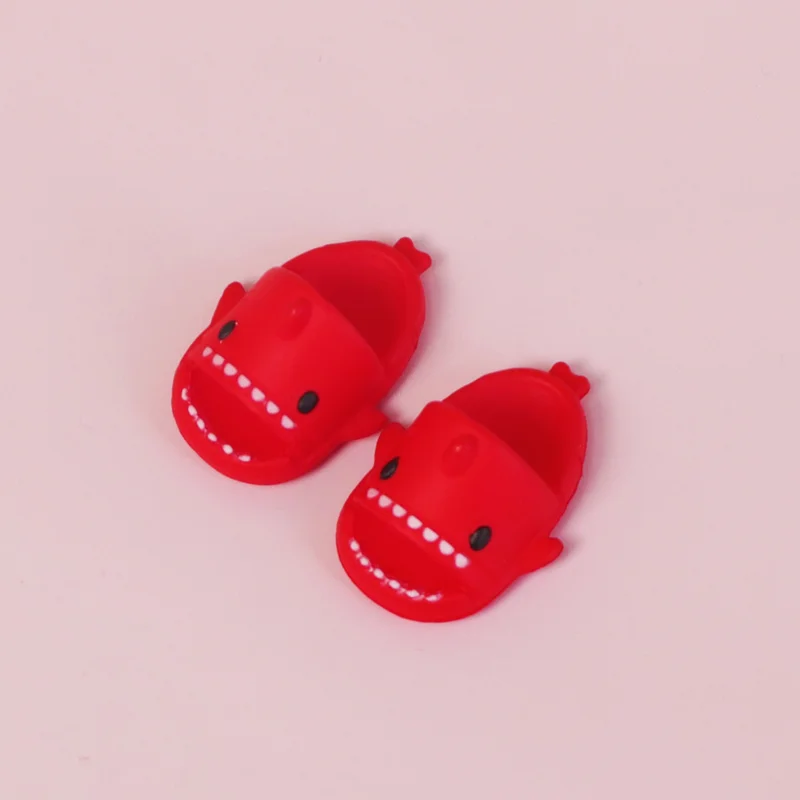 Pair Of 1:12 Dollhouse Miniature Things Cute Shark Slippers Doll Shoes Suit For Ob11 1/12 Bjd Doll Gsc DOD, YMY Doll Accessories