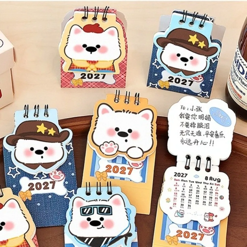 Cartoon 2027 Desk Calendar Mini Sheep/Dog Standing Calendar Monthly Planner Memo Calendar Student Planning