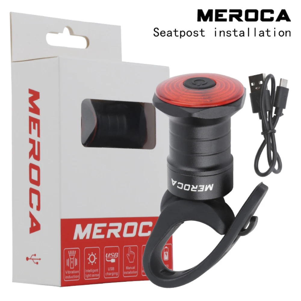 MEROCA-enquêter arrière de frein à capteur intelligent, feu arrière de vélo, lampe aste, lampe de poche de vélo pour vélo