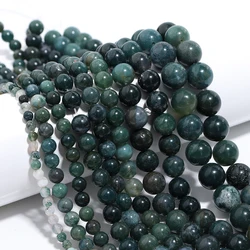 1 Strand Natural Stone Green Moss Agate Beads Round Genuine Stone Beading Loose Gemstone for DIY Charm Bracelet Necklace Earring