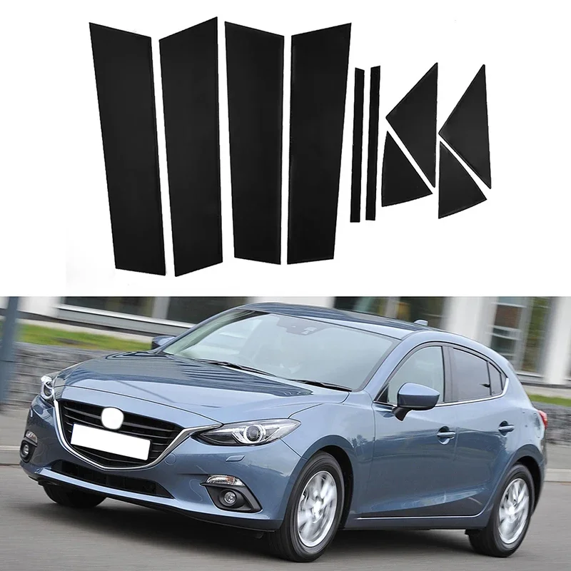 10Pcs Car Window Pillar Posts Door Trims Cover Stickers Fit For Mazda 3/Axela 2014-2018 Glossy Black Auto Column Accessories