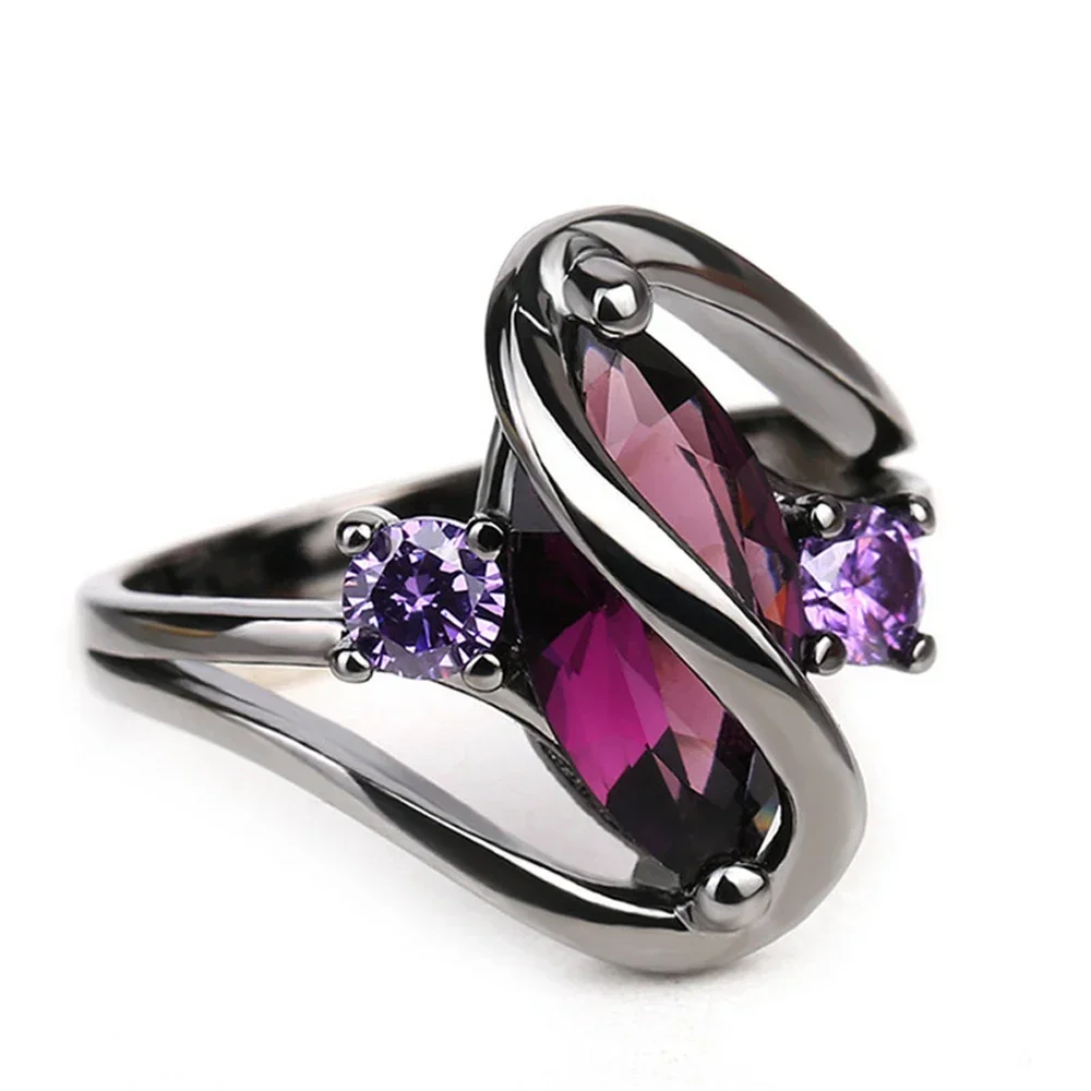 FSUNION 2024 New Fashion Luxury Vintage Purple Zircon CZ Crystal Colorful Rings For Women Wedding Engagement Jewelry Gift