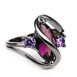 FSUNION 2025 New Fashion Luxury Vintage Purple Zircon CZ Crystal Colorful Rings For Women Wedding Engagement Jewelry Gift