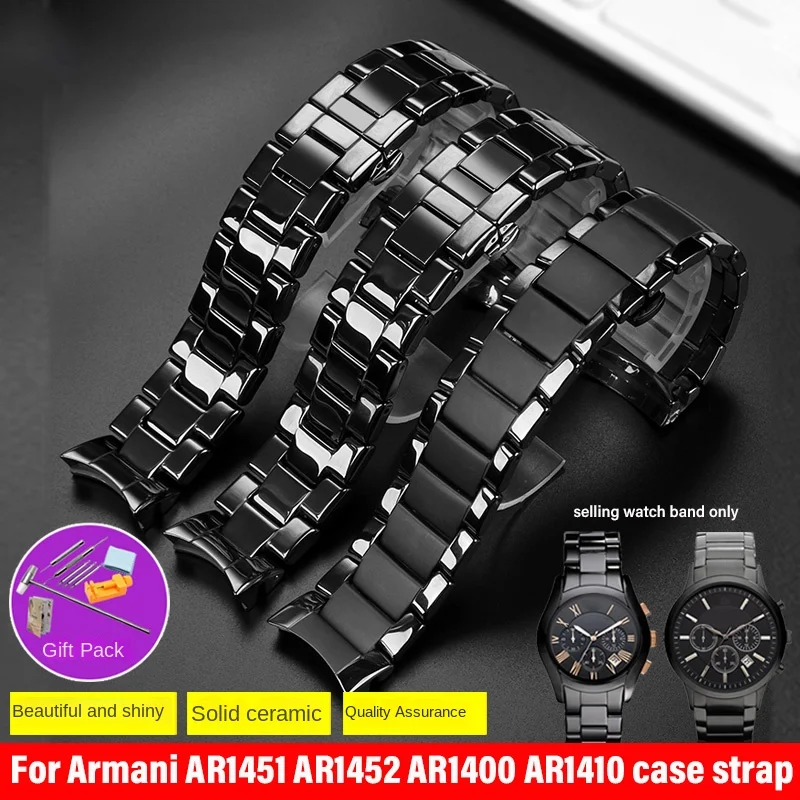 For Armani watch AR1451 AR1452 AR70002 AR1400 AR1410 men's strap Ceramic case watchband suit 22mm 24mm Folding buckle wrist band