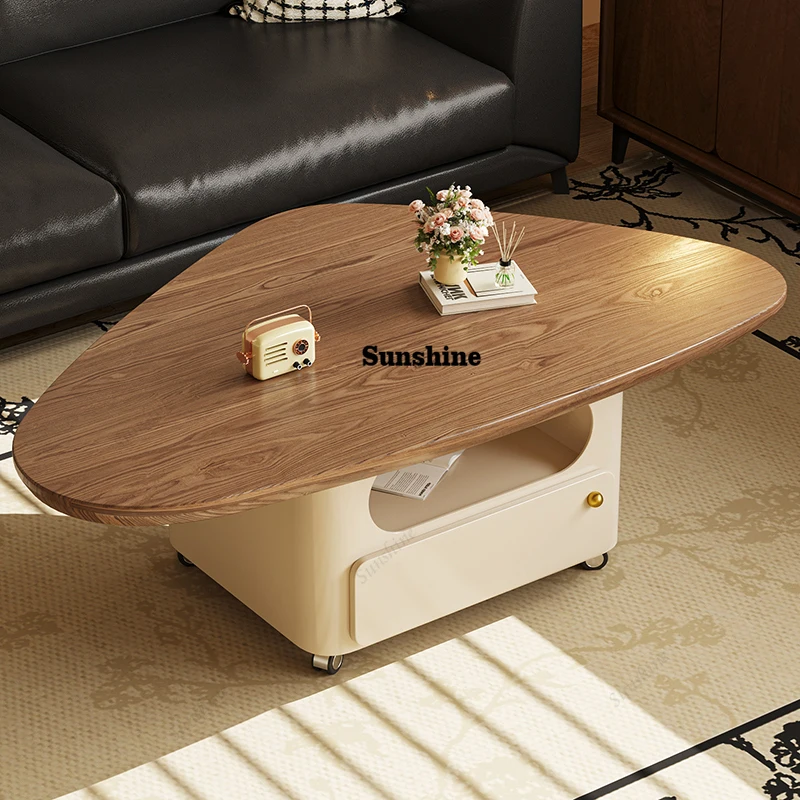 Glam European Coffee Table Triangle Design Modern Unique Coffee Table With Storage Wheels Table Basse Pour Salon Home Furniture