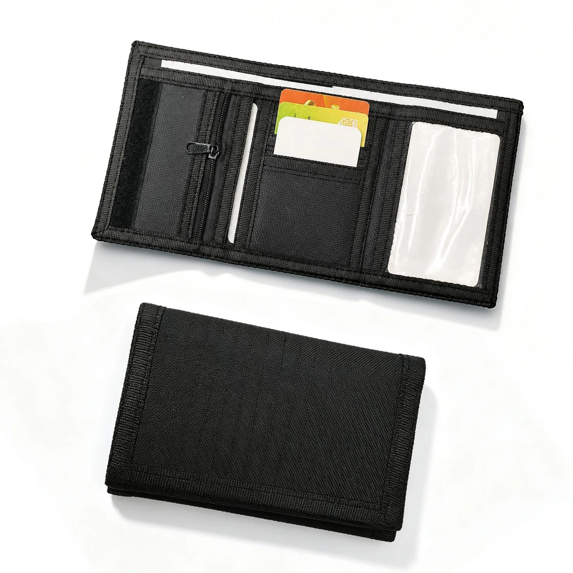 RFID‑Blocking Trifold Wallet, Durable Grid‑Pattern Nylon Fabric, Lightweight Multifunctional Card Holder with Zipper Coin Purse