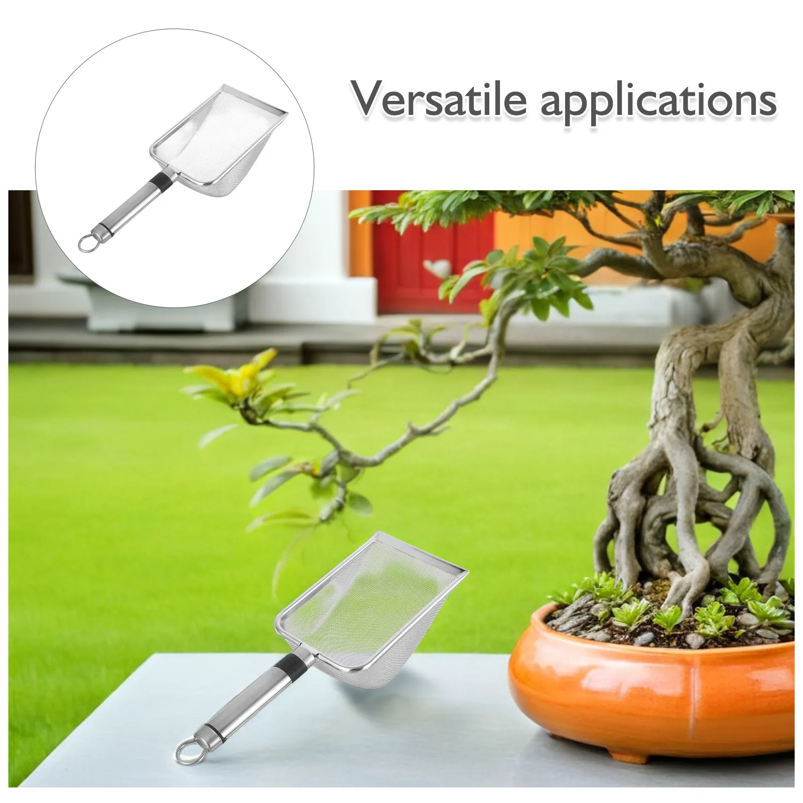 Stainless Steel Garden Soil Sifter Handheld Ergonomic Handle 5Mm Mesh Compost Screen Potting Soil Gravel Sand Cat Litter Scooper