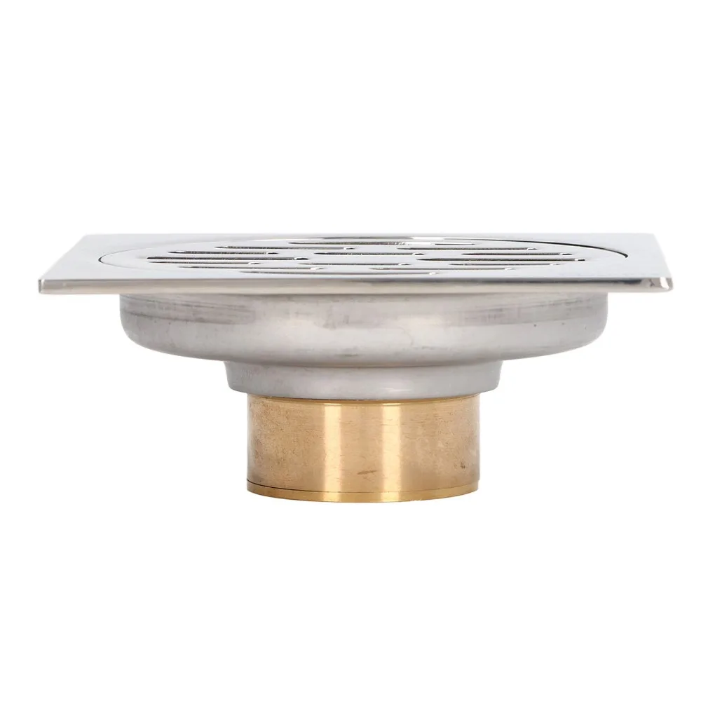 4 Inch Square Floor Drain Copper Core Silver Floor Drain 304 Stainless Steel Square Shower Drain Shallow Water Drainage