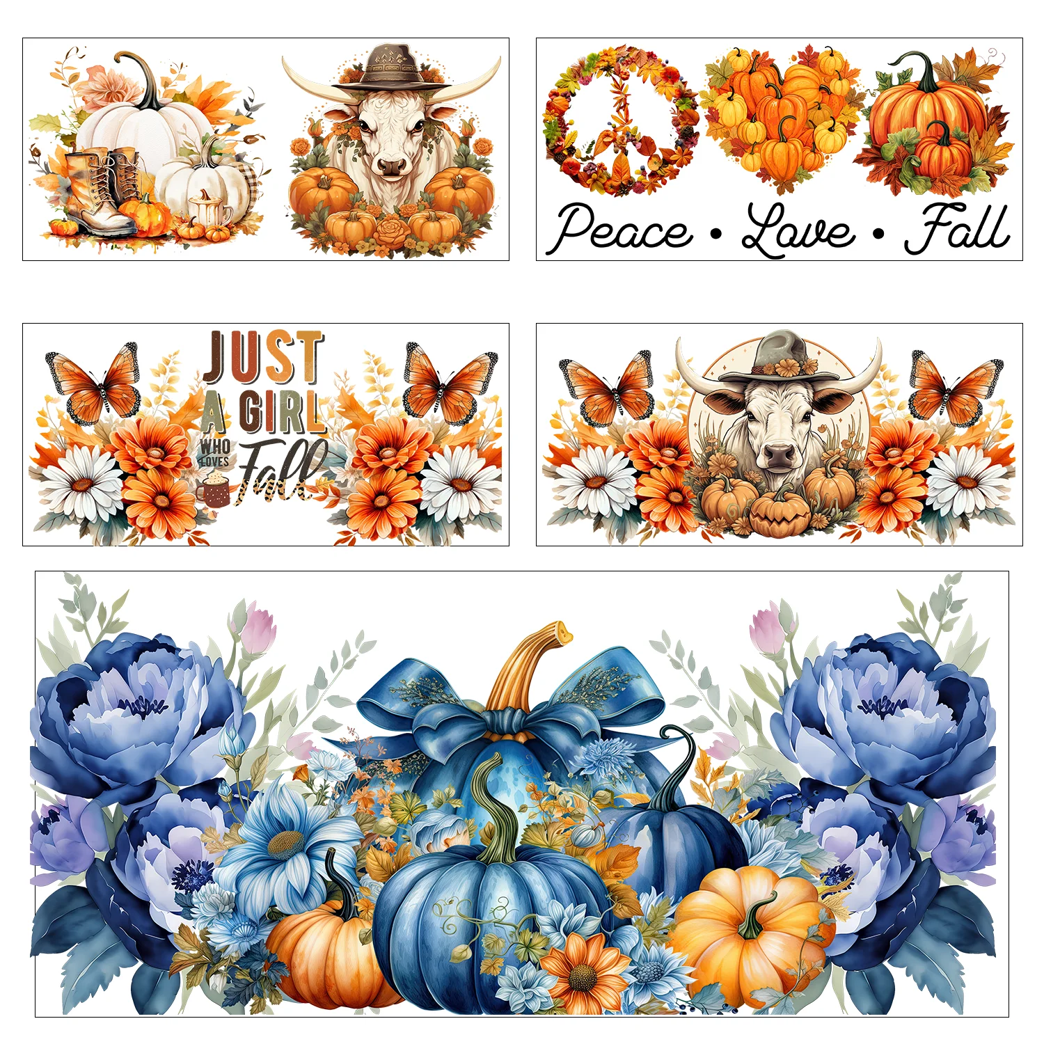 

Autumn Pumpkin Series easy peel waterproof DIY Decals Retro Beauty 3D transfers uvdtf crystal sticker 16oz uv dtf cup wraps
