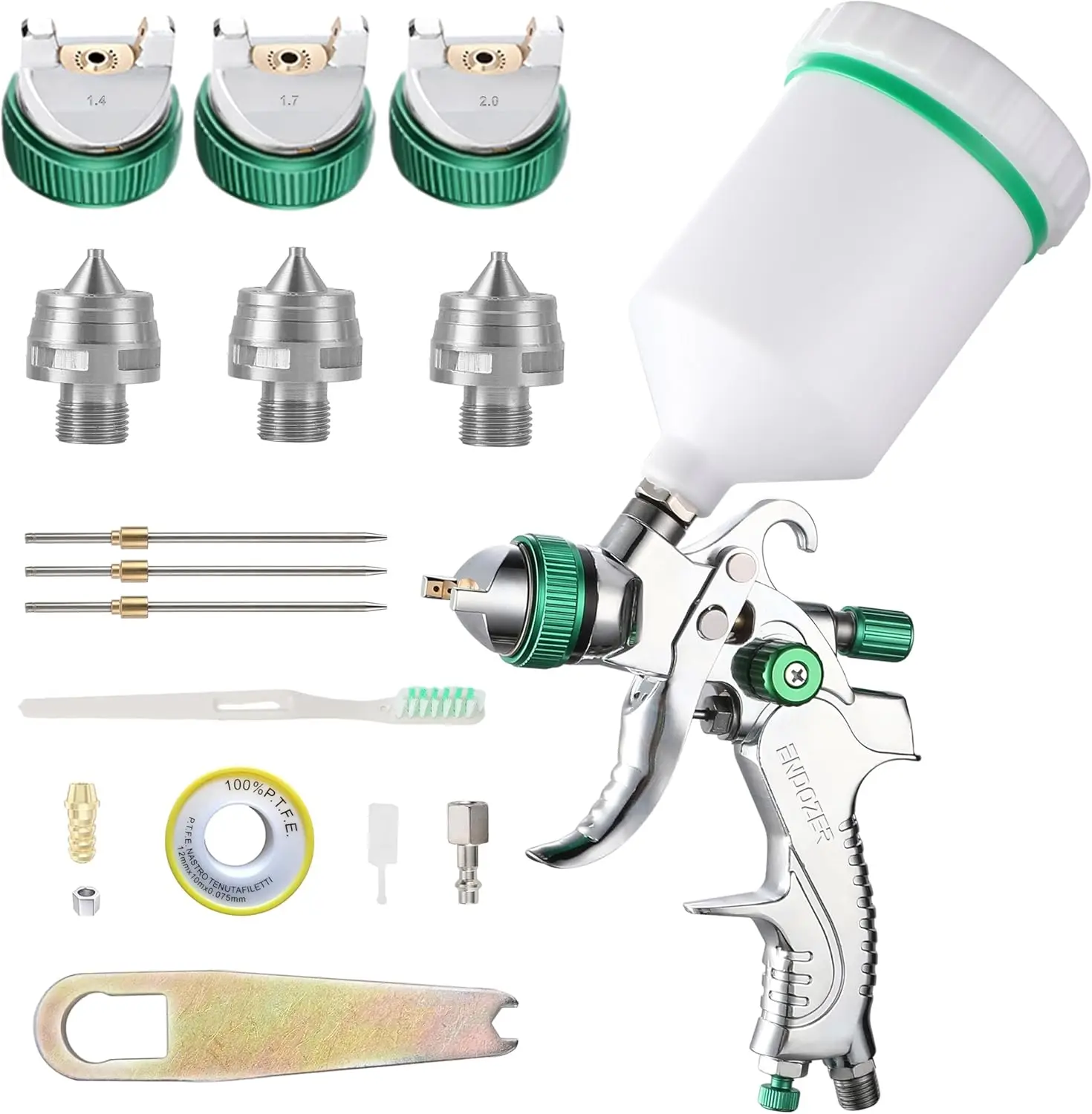 

600cc HVLP Gravity Spray Gun with 1.3mm/1.4mm Nozzles, Includes Gauge for Auto Paint, Primer, and Top Coats(Green)