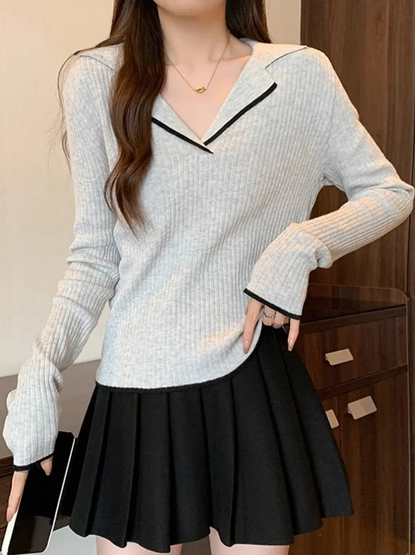 حجم كبير المرأة محبوك سترة V-Ne فضفاضة تناسب البطن إخفاء الخريف الشتاء Faion الكورية Sle طويلة Sve