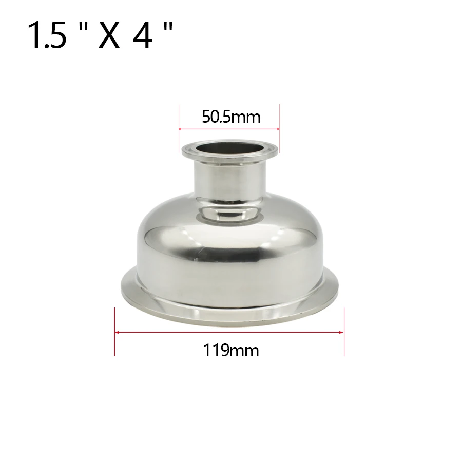 Tri-Clamp-Schüsselreduzierer aus Edelstahl 304 – halbkugelförmiger niedriger Widerstand für 50,5–115 mm (1,5–4 Zoll) Getränke-Homebrew-Fitting – Detail 4