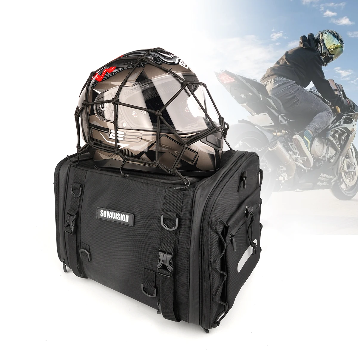 Motorcycle Travel Luggage Bag Waterproof 20L-60L Expandable Big Capacity Motor Tail/Trunk/Rack Bag For Most Motorcycle Rear Seat