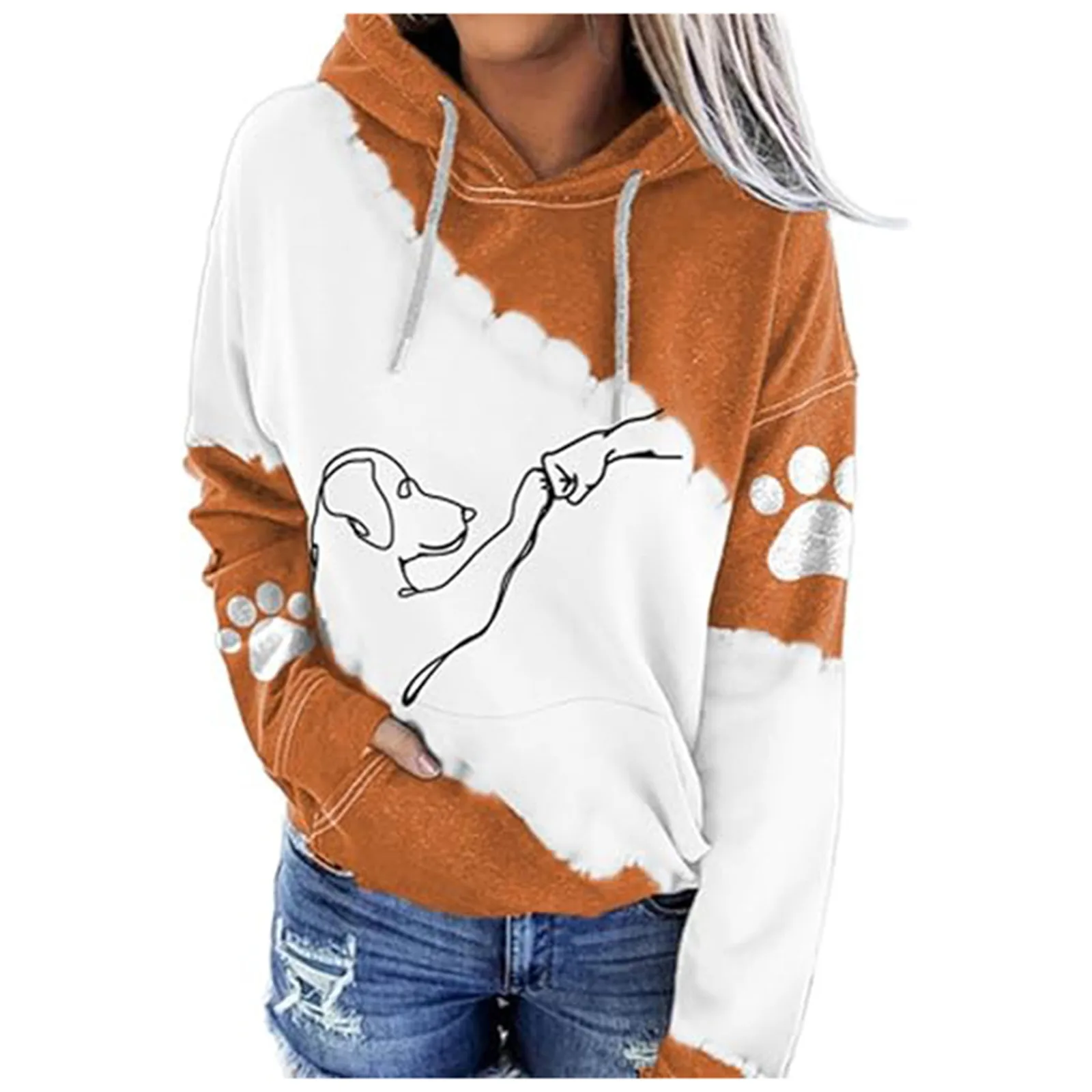 

2025 New Fashion Women Hoodies Cute Dog Fist Bump Graphic Long Sleeve Crew Neck Pullover Sweatshirts Y2k Women Hoodies