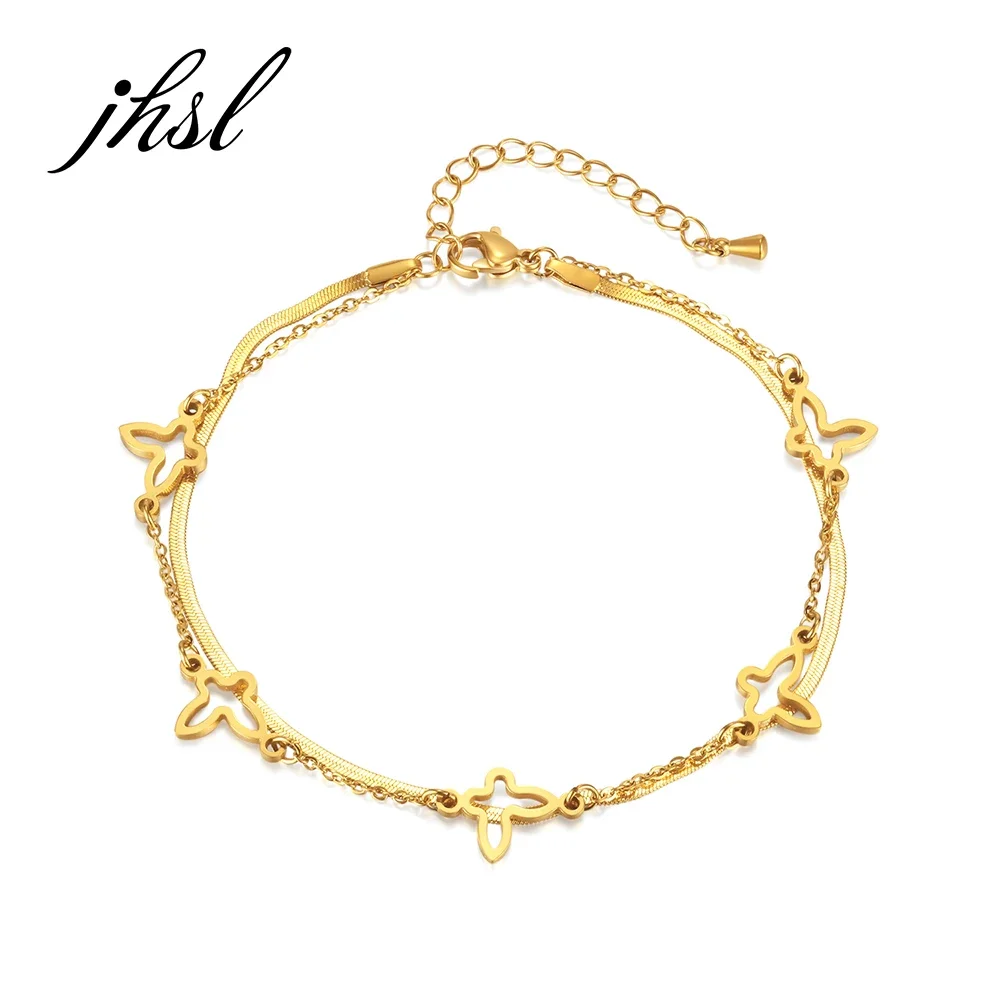 JHSL New Arrival Stainless Steel Women Female Layered Anklets Gold Color Foot Ankle Bracelets Fashion Jewelry