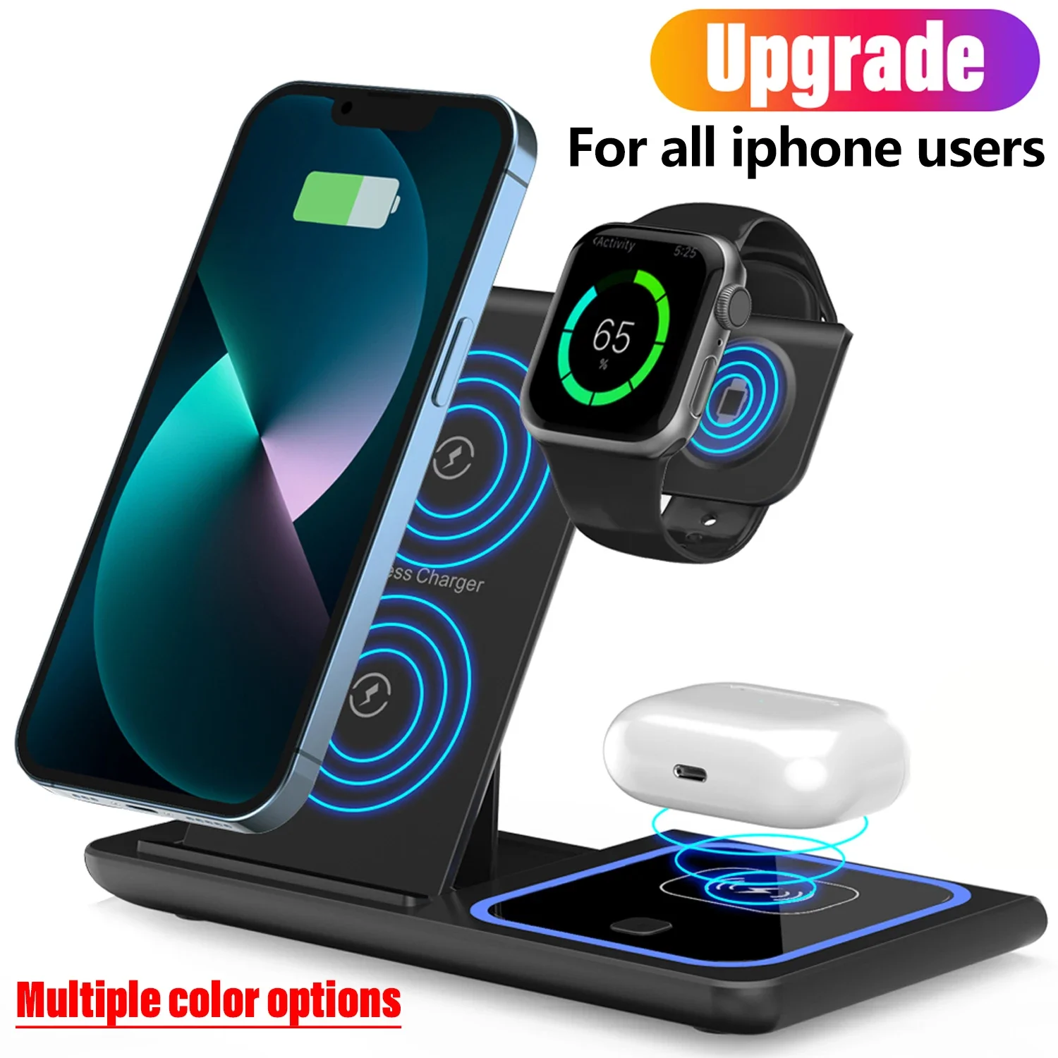 3 In 1 Wireless Charger Stand Pad LED Night Light Fast Chargers Phone Charging Station For iPhone 8-16 Apple Watch 1-9 Airpods