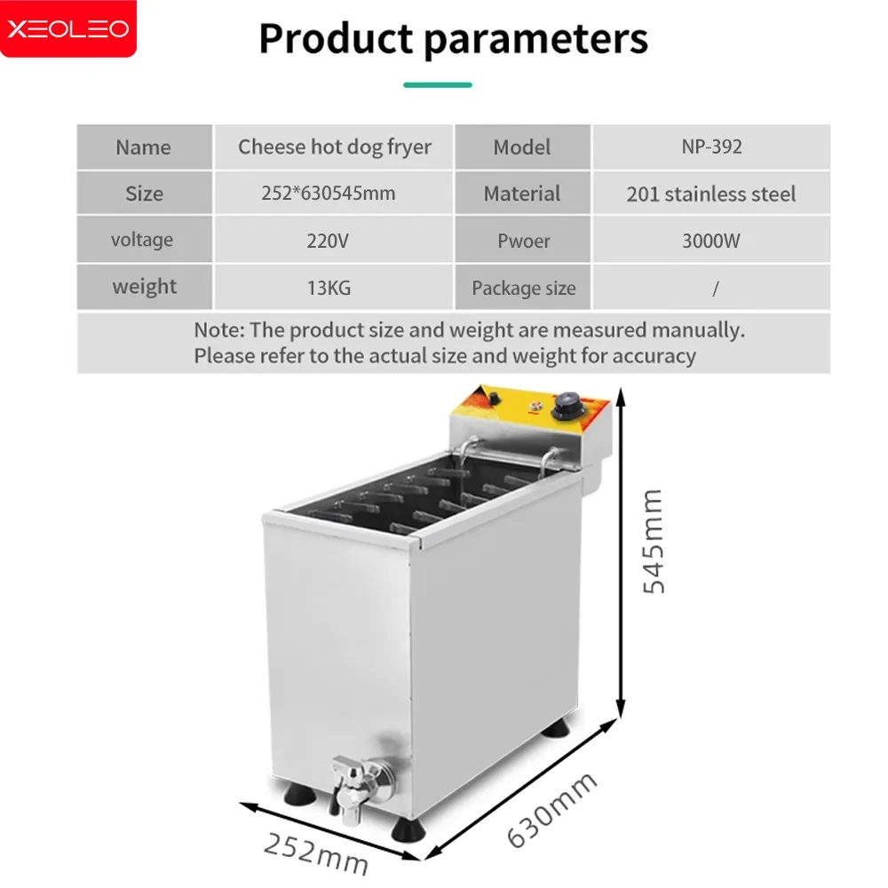 XEOLEO 3000W C﻿ommercial Electric Deep Fryer 25L Cheese Hot Dog Sticks Fryer Electric Korean Mozzarella Corn Dog Fryer Machine