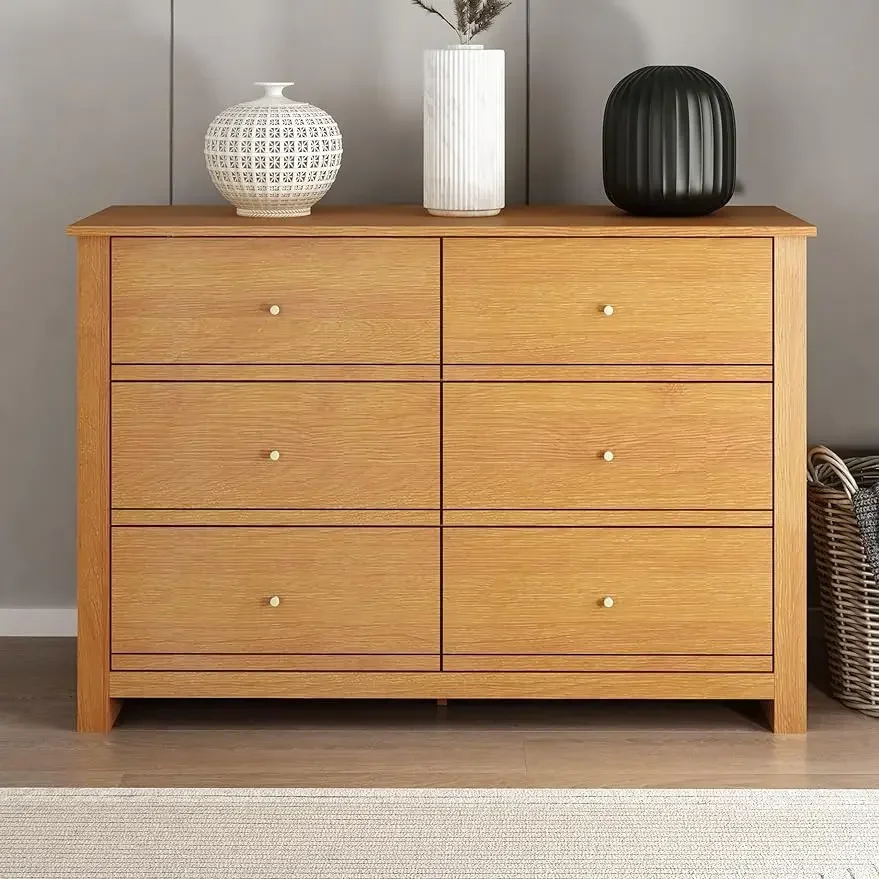D1 Galano Genoa Классический комод с 6 ящиками Длинный деревянный комод для спальни Органайзер Современный комод с ящиком Легкая сборка 16,46 дюйма D x 46