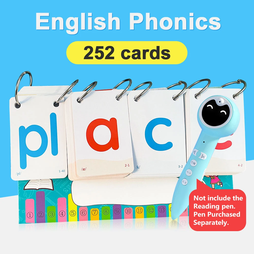 252Pcs English Phonics+1Pcs Bracket Calendar Flash Card Word Cards Early Educational Toys For Children Teaching Kids Montessori