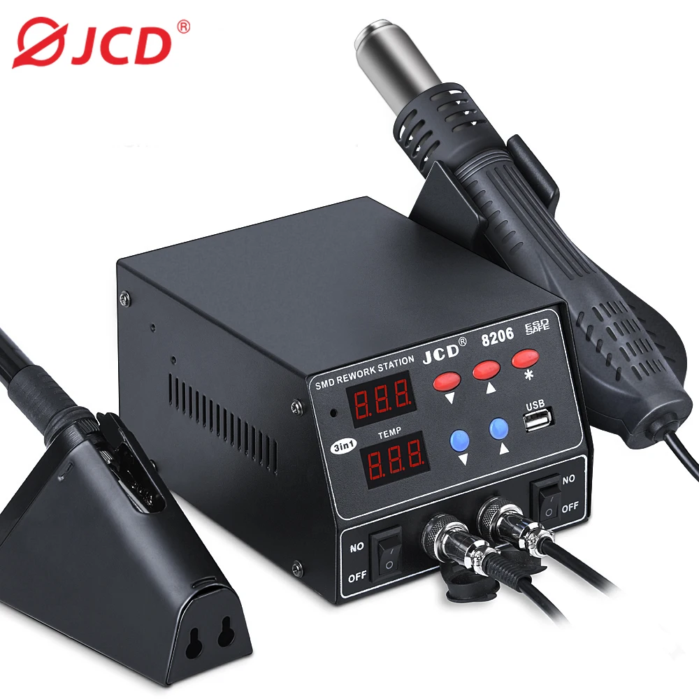 JCD 8206 750W three in one SMD welding station heating hot air gun USB interface LED display soldering iron BGA welding station