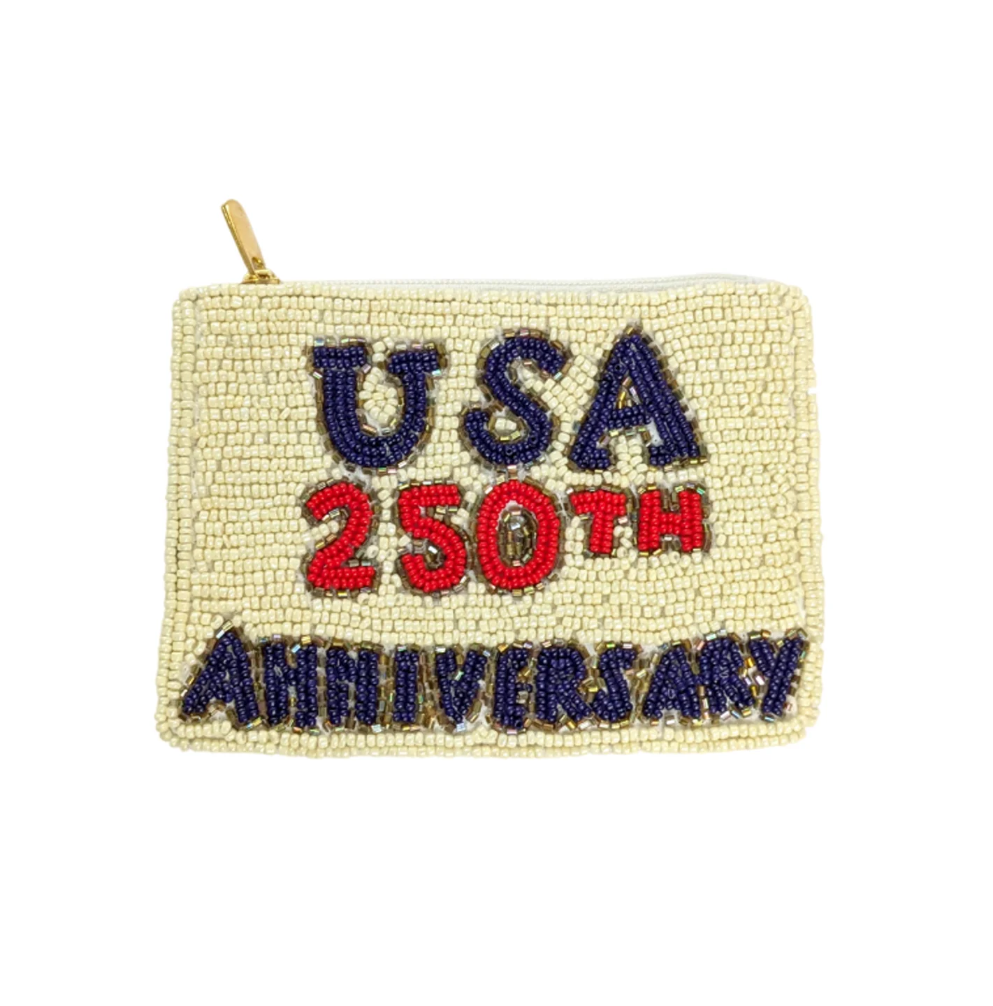 Handmade Beaded Coin Purse USA 250th Anniversary Letter Pattern Zipper Small Pouch Women Mini Wallet for Coins Lipstick Gift