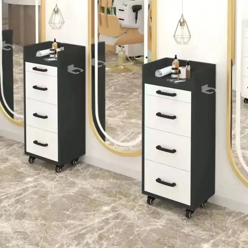 Wholesale High Quality Modern Simple Wooden Baking Paintair Hair Salon Trolley Cart with 4 Wheels for Commercial Salon Furniture