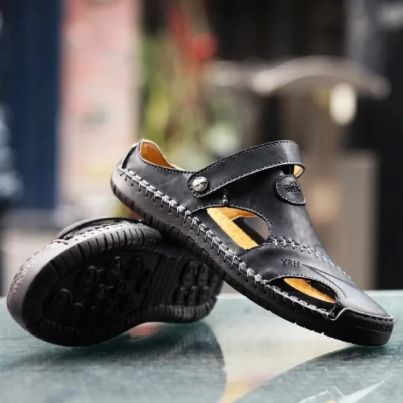 اليدوية الرجال الصنادل الراقية الجلود حذاء كاجوال مصمم باوتو مولر الصنادل للرجل الراحة نعال شاطئ Zapatos Hombre