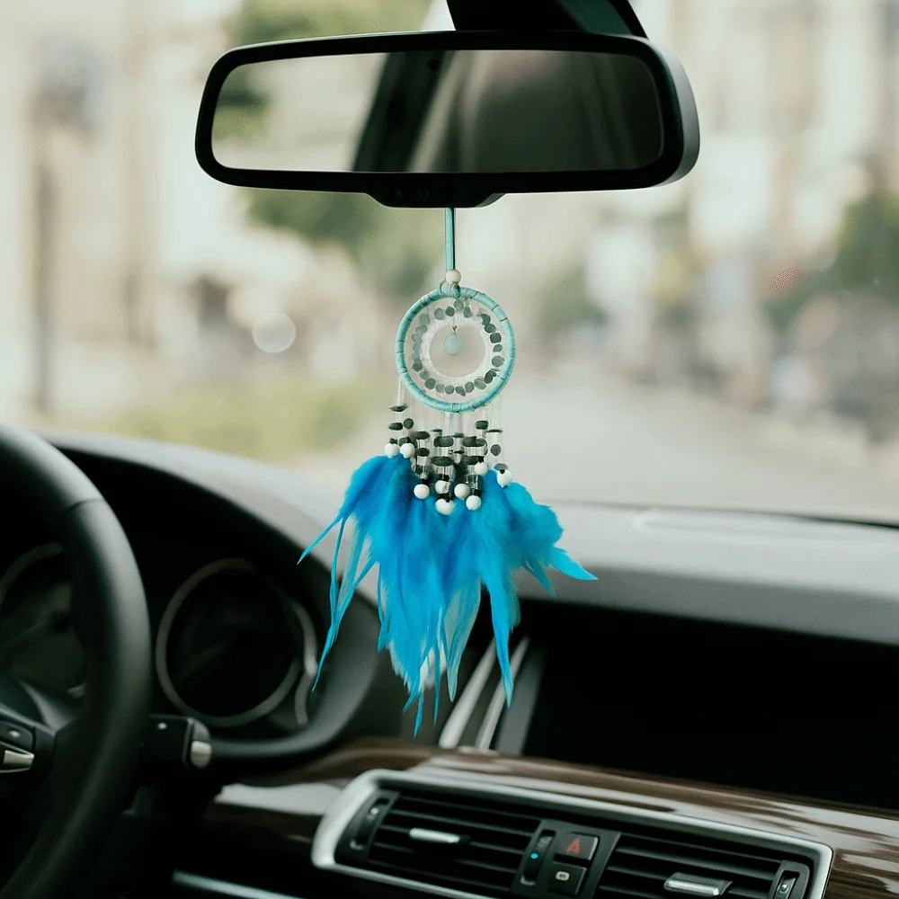 Handmade Dream Catcher Car Pendant Delicate Tassel Hand Knitting Crystal Stone Car Pendant with Feather Exquisite Interior