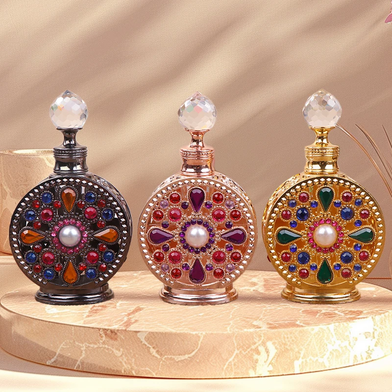 

12ML Vintage Luxury Rhinestones Glass Perfume Bottle Essential Oil Bottle Storage Bottle Portable Cosmetic Empty Vials