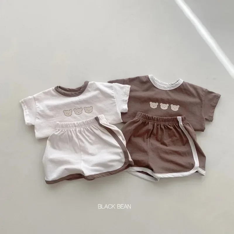 Summer baby 2 Piece/Sets Tracksuits Cute Bear Print T-shirt+Short Child New Casual Sports Clothes Sets Babies Fashion T-shirt