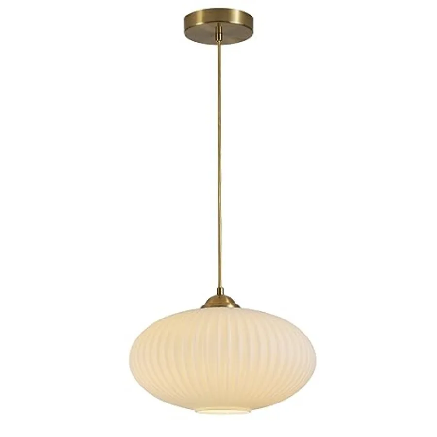 

Подвесной светильник в стиле Mid-Century Modern, золотой, с плафоном из матовой латуни и белого опалового стекла, в античном фермерском стиле, одинарный, H-образный