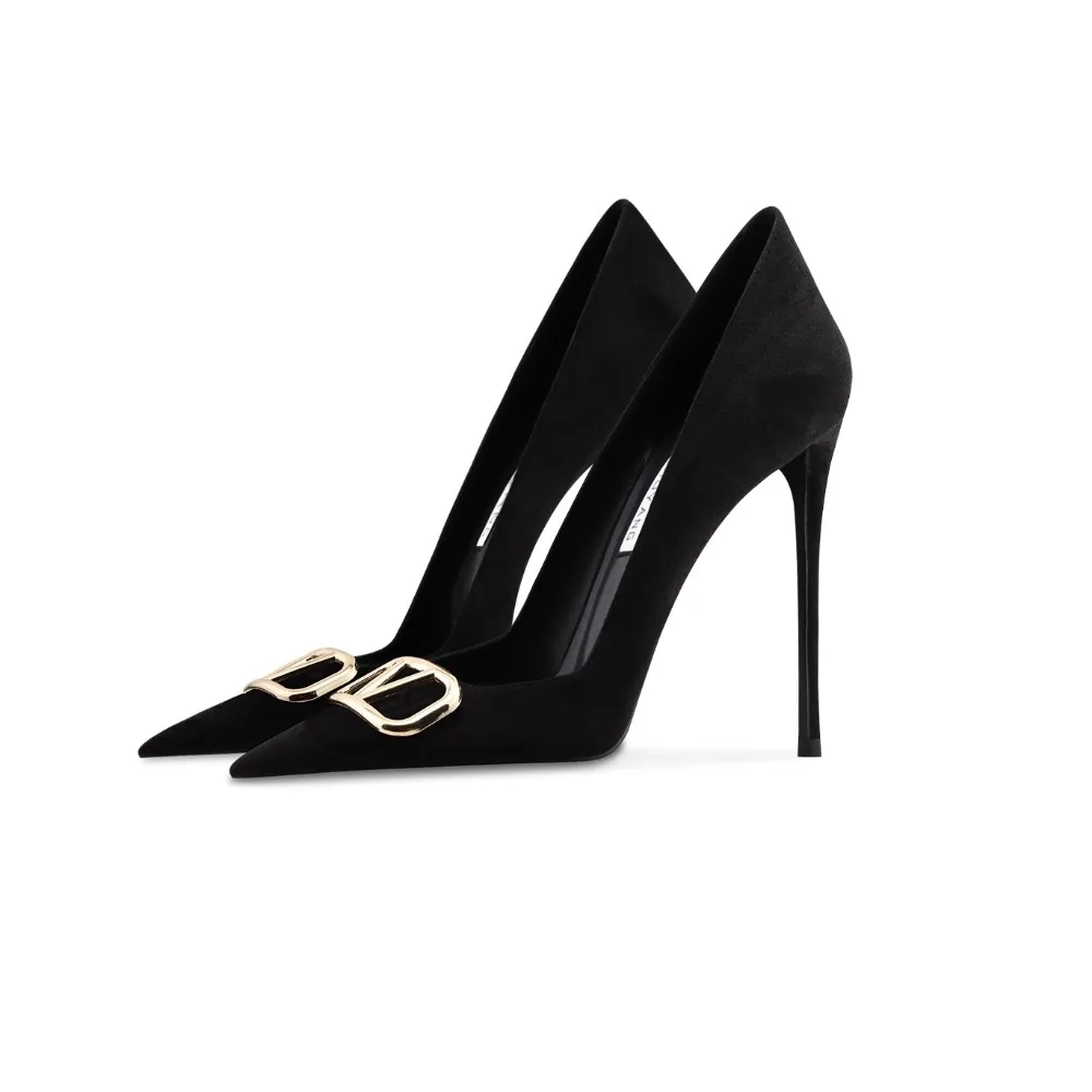 حذاء نسائي من جلد الغزال الأسود بإبزيم بمقدمة مدببة وكعب ستيليتو #5